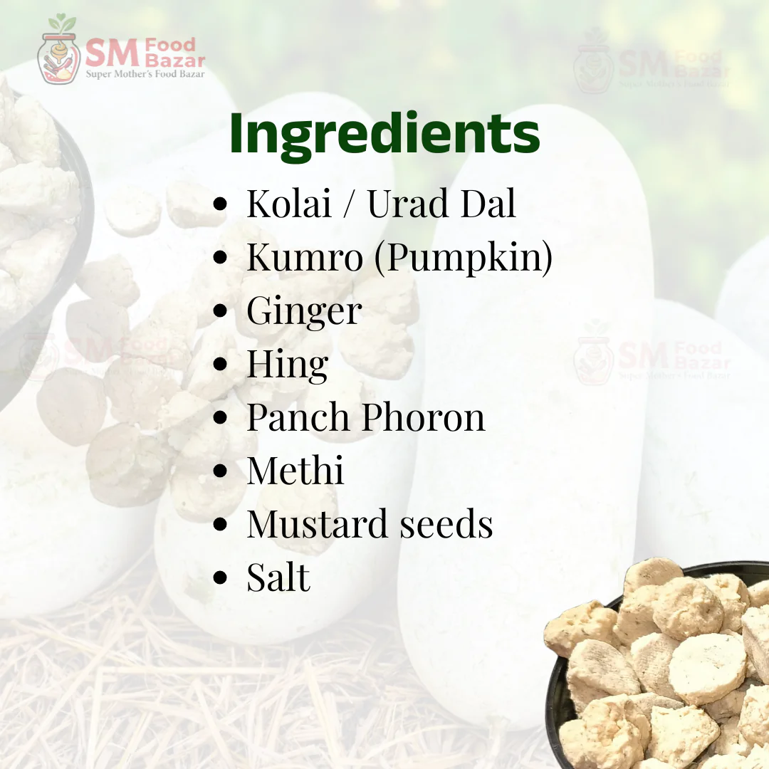 Kumro Kolai Bori / Sun-Dried Pumpkin & Urad Dal Dumplings 1kg - Image 3